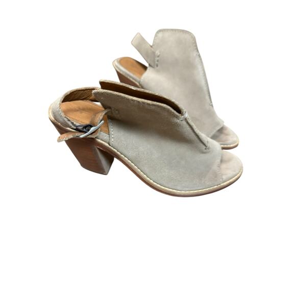 Frye Courtney Slingback Taupe Suede Leather Peep Toe Block Heel Shooties Size 6 - Picture 4 of 9